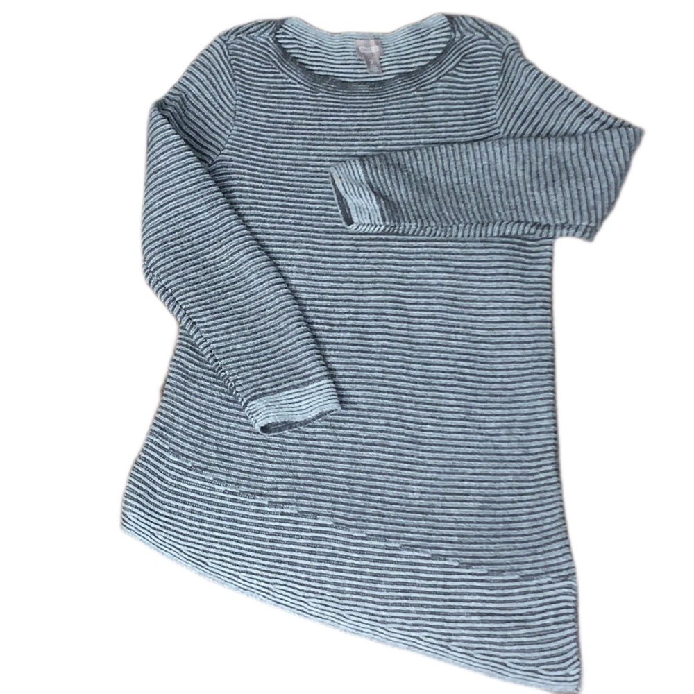 Chicos Slope Tunic Grey Ribbed Bateau Neck Sweater